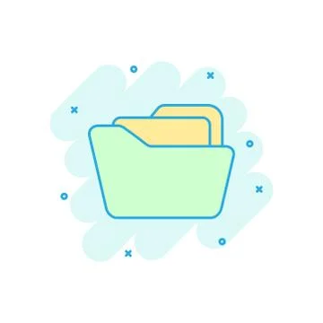 File folder icon in comic style. Documents archive vector cartoon illustratio Illustrazione stock