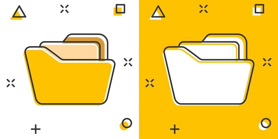 File folder icon in comic style. Documents archive vector cartoon illustratio Illustrazione stock