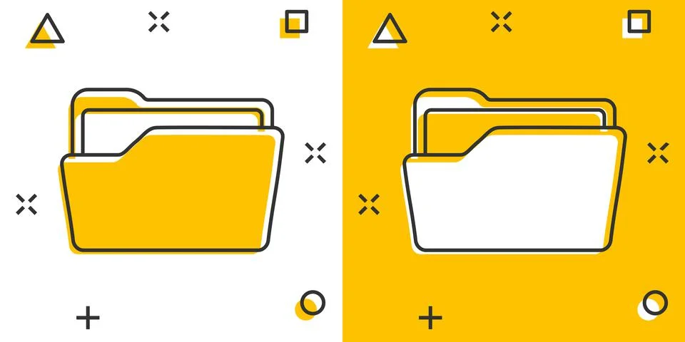 File folder icon in comic style. Documents archive vector cartoon illustratio Illustrazione stock