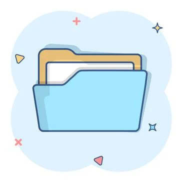 File folder icon in comic style. Documents archive vector cartoon illustratio Illustrazione stock