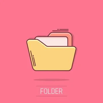 File folder icon in comic style. Documents archive vector cartoon illustrat.. Stock Illustration