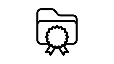 File folder icon with a ribbon, symbolizing organization and categorization.. 스톡 동영상 334834371
