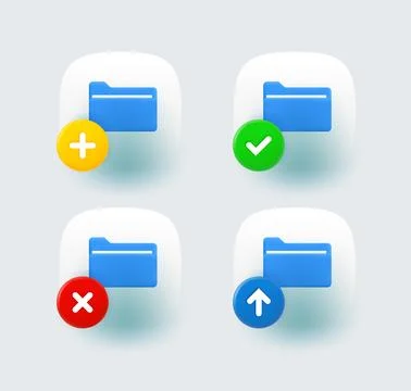 File folder icon set with different pictograms. 3d vector icons set Stock Illustration