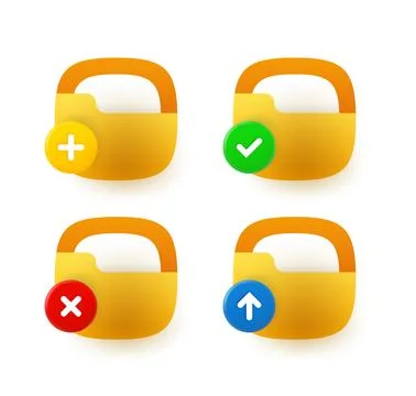 File folder icon set with different pictograms. 3d vector icons set Stock Illustration
