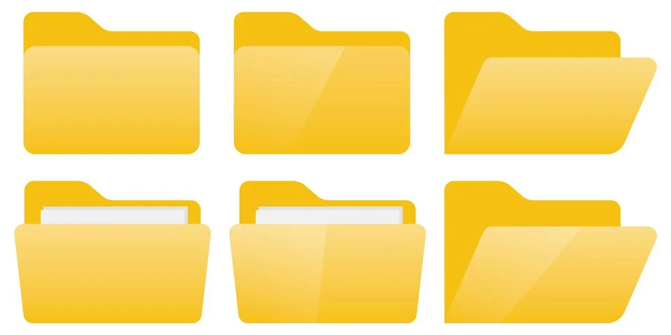 File folder icon set. Open folder and close folder with documents. Vector ill Stock Illustration
