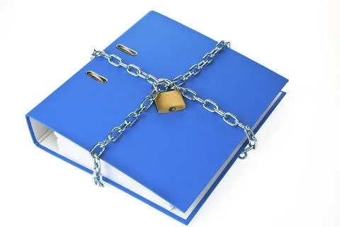 A file folder locked with a chain and padlock. Data protection and data Stockfoto's