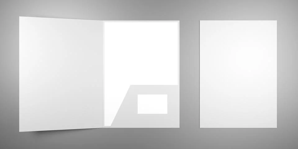 File folder mockup - front cover and opened - 3D rendering Stock Illustration