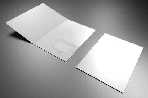 File folder mockup - front cover and opened - 3D rendering Stock Illustration