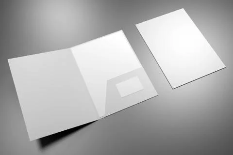 File folder mockup - front cover and opened - 3D rendering Stock Illustration