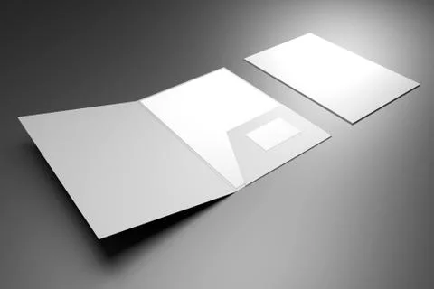 File folder mockup - front cover and opened - 3D rendering Stock Illustration