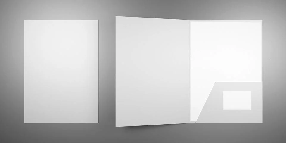 File folder mockup - front cover and opened - 3D rendering Stock Illustration