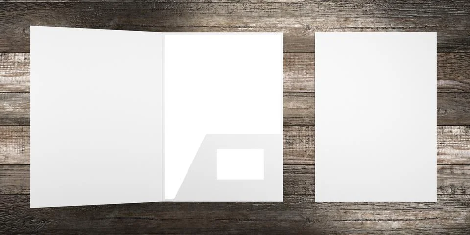 File folder mockup - front cover and opened - 3D rendering Stock Illustration