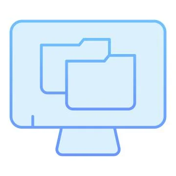File folder on pc flat icon. Monitor with folder blue icons in trendy flat style Stock Illustration