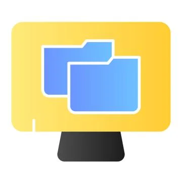 File folder on pc flat icon. Monitor with folder color icons in trendy flat Stock Illustration