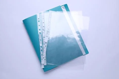 File folder with punched pockets isolated on white, top view Stock Photos