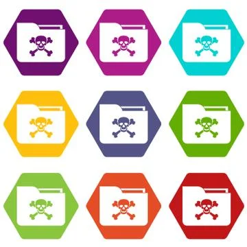 File folder with a skull icon set color hexahedron Stock Illustration