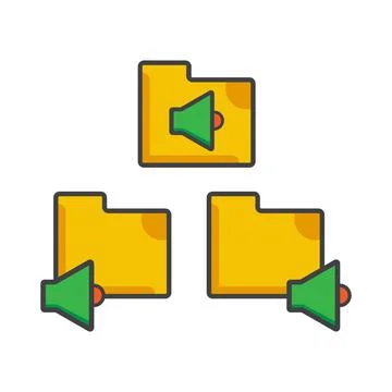 File folder with sound icon. file folder illustration. Flat vector icon.  Stock Illustration