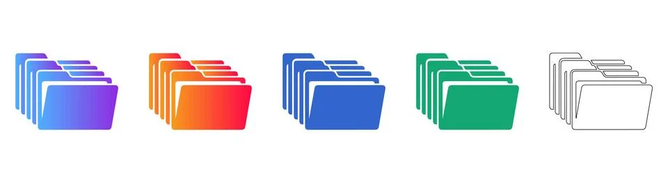 File Folder Stack Icons in Gradient and Outline Styles イラスト素材