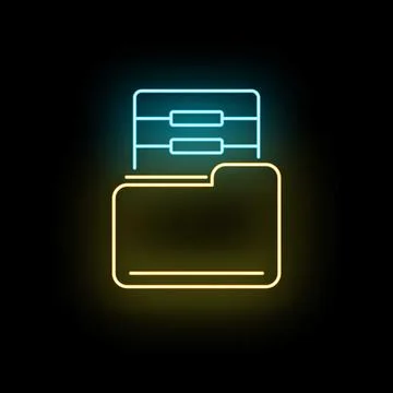 File folder storing digital data neon icon Stock Illustration