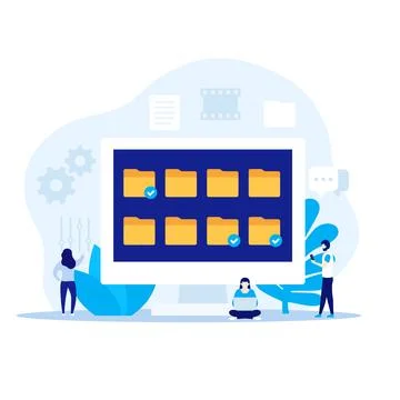 File folders in a computer vector illustration with people Illustrazione stock