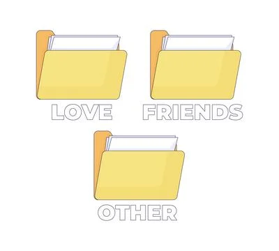 File folders labeled for organization 2D cartoon objects set 库存插图