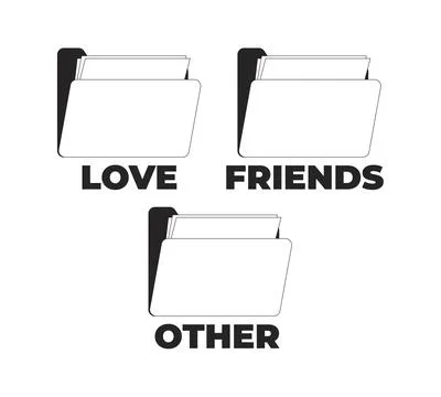 File folders labeled for organization 2D line objects set Illustrazione stock