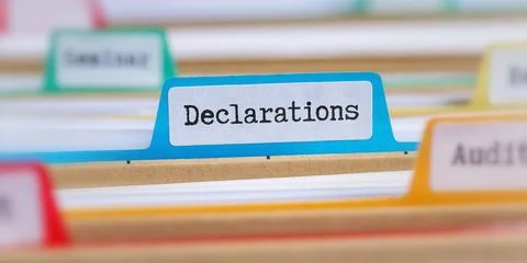 File folders with a tab labeled Declarations Stock Photos