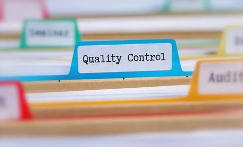 File folders with a tab labeled Quality Control Stock Photos