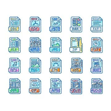 File format document icons hand drawn Illustrazione stock