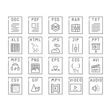 File format document icons set vector Stock Illustration