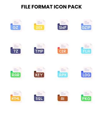 File Format Flat Icons Pack Illustrazione stock