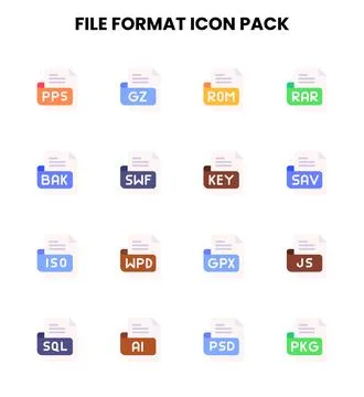File Format Flat Set Icons Pack Illustrazione stock