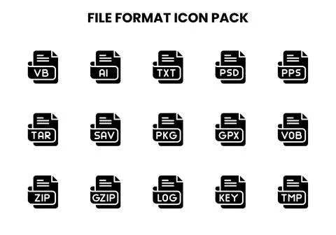 File Format Glyph Set Icons Pack Stock Illustration