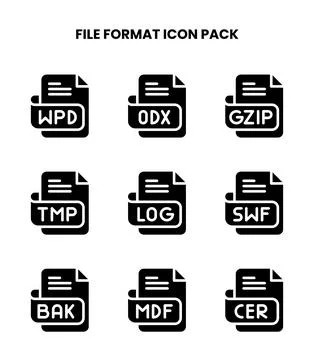 File Format Glyph Set Icons Pack Illustrazione stock