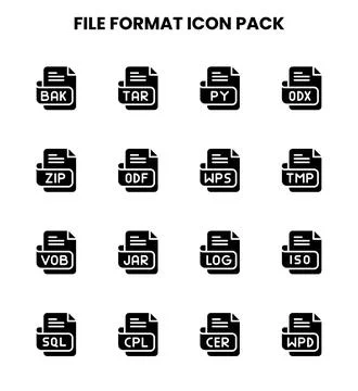 File Format Glyph UI Icons Pack 库存插图