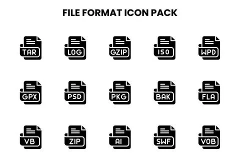 File Format Glyph Vector Icons Pack Stock Illustration