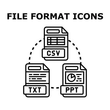 File format icons exchanging data representing document types Stock Illustration