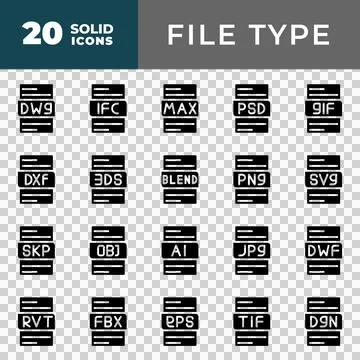 File format icons set. extension files solid icon. document icon.  Illustrazione stock