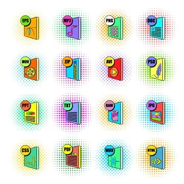 File format icons set, pop-art style イラスト素材
