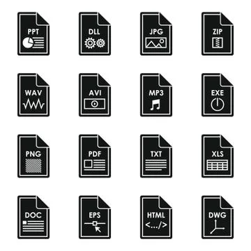 File format icons set, simple style 스톡 일러스트