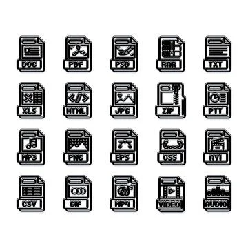 File format icons showing different document extensions Illustration
