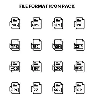 File Format Line Bundle Icons Pack Stock Illustration