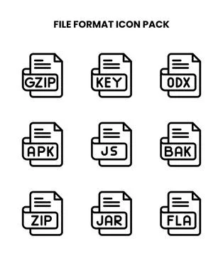 File Format Line Collection Icons Pack Illustration