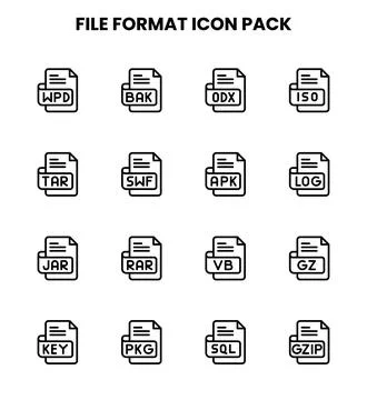 File Format Line Collection Icons Pack Stock Illustration