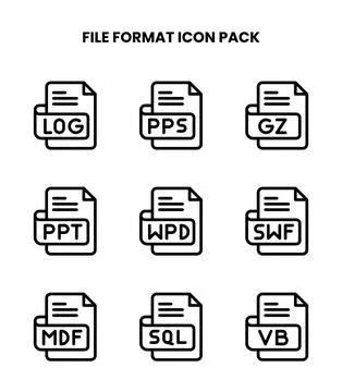 File Format Line Collection Icons Pack Stock Illustration