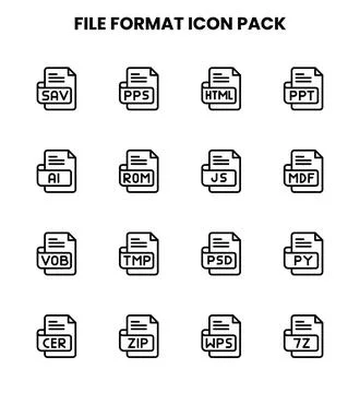 File Format Line Icons Pack Stock Illustration