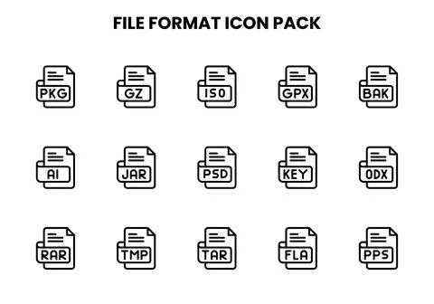 File Format Line Icons Pack Stock Illustration