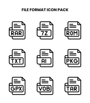 File Format Line Icons Pack Stock Illustration