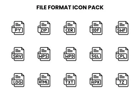 File Format Line Vector Icons Pack Stock Illustration