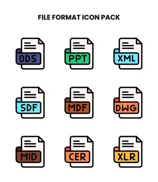 File Format Lineal Color Bundle Icons Pack Illustrazione stock